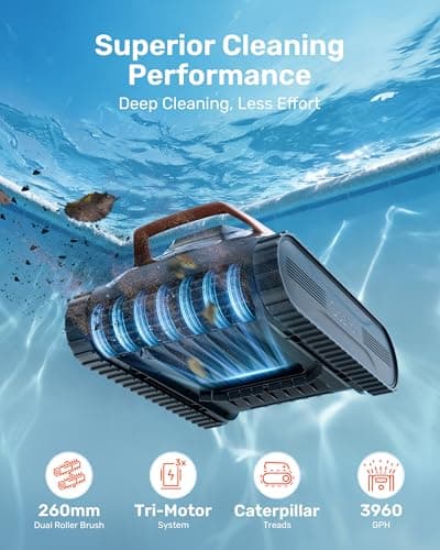 Gosvor LiteVac G1 Pool Vacuum, Wall & Waterline Cleaning, Double Filtration, 150-Min Battery Life for Smart Mode, 200-Min Battery Life for ECO Mode, Smart Navigation, with APP, Orange