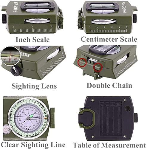 Military Lensatic Sighting Compass Survival with Carrying Bag, Compass for Hiking,Waterproof and Shakeproof, Army Green
