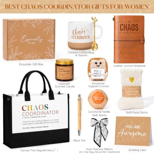 Suhctuptx Thank You Gifts for Women, Chaos Coordinator Gift for Coworkers Boss Lady Manager Teacher Nurse Administrative Assistant Employee Appreciation Birthday Christmas Gift w/Canvas Tote Bag Mug B0GVQTJSPB