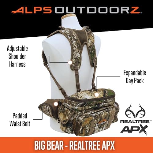 ALPS OutdoorZ Big Bear Day Pack – Realtree APX Camouflage Expandable Hunting Backpack with Large Capacity, Multiple Storage Pockets & Adjustable Straps for Deer & Big Game Hunting
