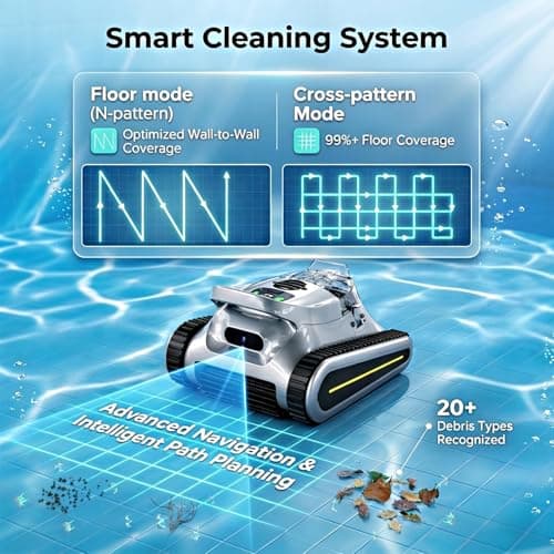 Cordless Robotic Pool Cleaner - Automatic Pool Vacuum Robot for Inground&Above Ground Pools, Wall&Waterline Climbing, Smart Navigation, 180mins Runtime, APP Control, Dual Filtration, Powerful Suction