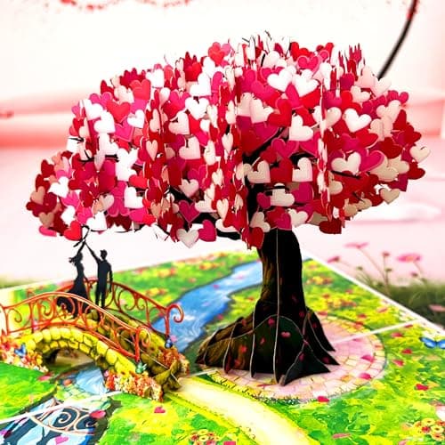 Anniversary Pop Up Card, 3D Love Tree Hearts with Couple, Wedding Anniversary Card for Wife, Husband, Couple, Love Card for Her, Him, Ideal Gift for Wedding, Anniversary, Valentines, Romantic Birthday, Mothers Day B0FJ8BNTFS