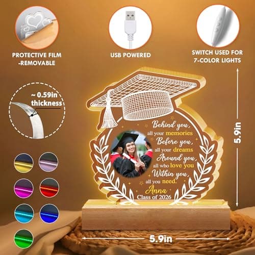 Hyturtle Personalized Graduation Night Light - Custom Photo Light Up Acrylic Plaque Lamp for Women - Inspirational Senior 2026 Graduation Gifts Her Him - College Grad Gifts - Graduation Gifts B0F291WN3G