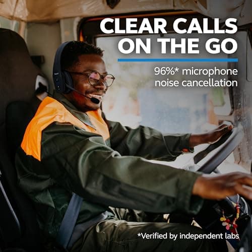 96% noise canceling headset for truck drivers; padded comfort, 24 hr talk time BlueParrott B450-XT Bluetooth Headset B087R97MM2