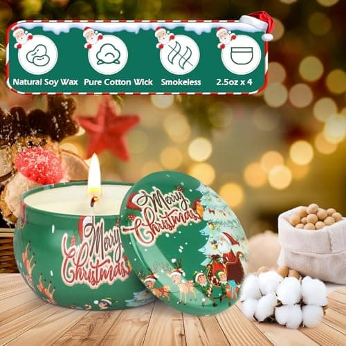 Candles Gifts for Women, 4 Christmas Scented Candles, 4 Mini Hand Cream Lotion & 4 Lip Blam Gift Set for Women, Ideal Party Favors Christmas Gifts Stocking Stuffers for Mom, Coworker, Teacher, Friend