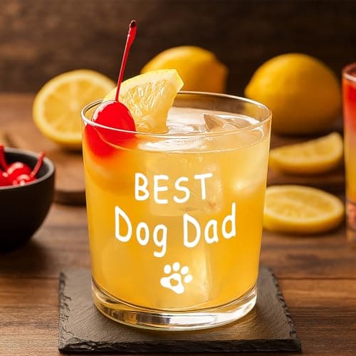 Best Dog Dad Whisky Glasses, Birthday Fathers Day Christmas Gifts for Dog Dad from Daughter Son Kids 10 OZ Old Fashioned Glass with Gift Box