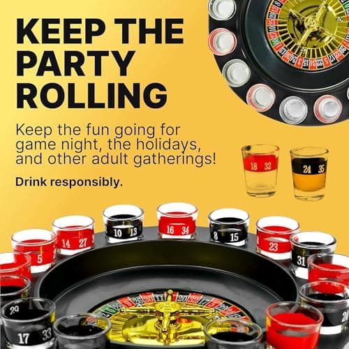 Shot Glass Roulette Drinking Game – 16-Piece Red/Black Set with 2 Metal Balls, Fun Adult Party Game for White Elephant, Game Nights, and Gifts B001JSX7KW