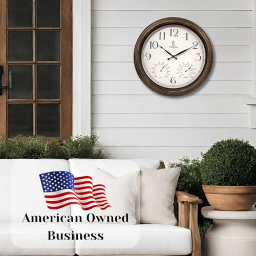 Outdoor Clocks for Patio Large Waterproof with Thermometer - 18 inch Indoor Outdoor Wall Clock with Temperature and Humidity Combo - Weatherproof, Accurate & Easy to Read for Pool, Garden & Home Decor