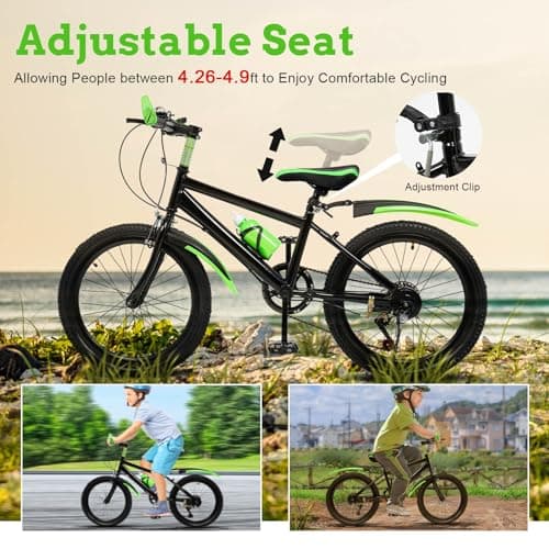 20 Inch Mountain Bike for Kids, Double Brake Bicycle High Carbon Steel Kids' Bicycles for Boys Girls Ages 8-12 Year Old