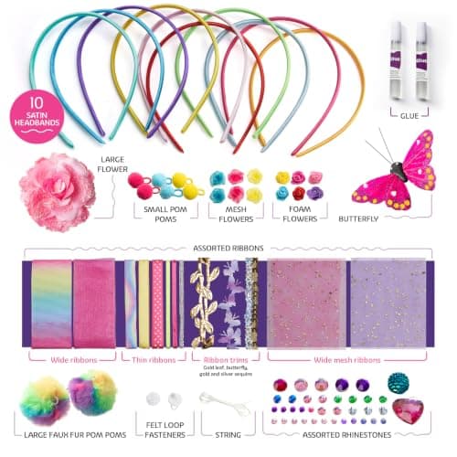 Pretty Me Headband Making Kit for Girls - Arts & Crafts Gift - Make Your Own Fashion Headbands for Kids - DIY Hair Accessories Set - Gift for Ages 5-12 Year Old Girl - Little Kids Art & Craft Gifts
