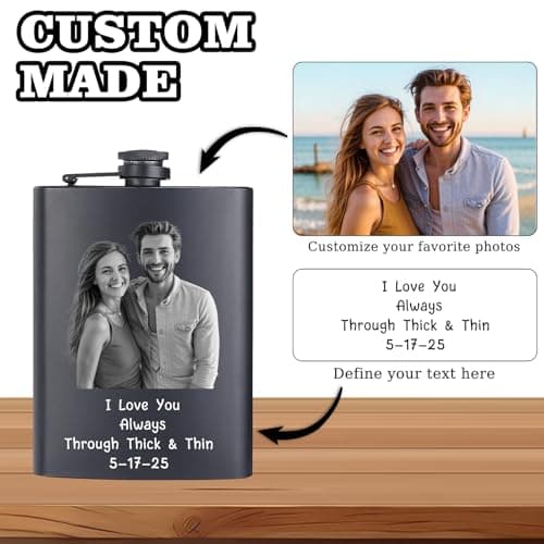 Customized Liquor Flask Gifts for Grandpa Men Him Dad Husband Fathers Day Christmas Groomsman Custom Flask for Men Personalized Engraved Hip Flasks with Photo Text 8 Oz B0FGJRKCB3