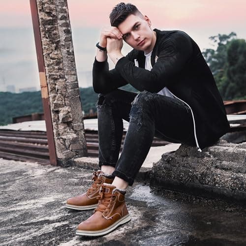 ARRIGO BELLO Mens Winter Boots Snow Casual Booties Warm Fur Mesh Lined Ankle Outdoor Lightweight Non-Slip Trekking Walking Leather Shoes