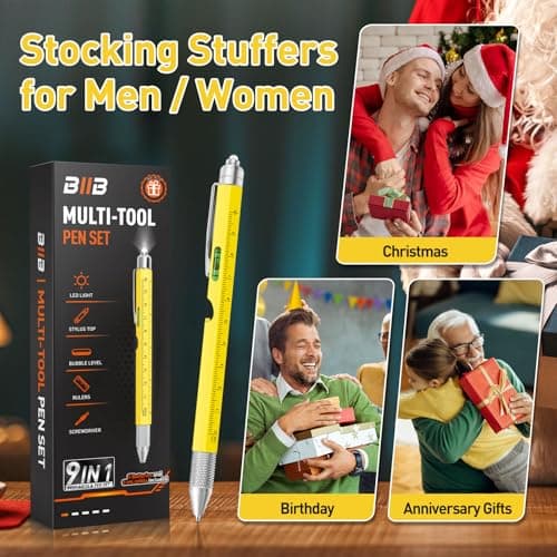 BIIB Stocking Stuffers for Men Adults, Gifts for Men 9 in 1 Multitool Pen, Mens Stocking Stuffers, Mens Christmas Gifts for Dad Him Husband, White Elephant Gifts for Adults, Cool Gadgets