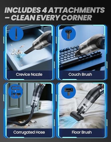 Handheld Vacuum Cordless, 26,000 Pa High Power Suction, Portable Rechargeable Car Vacuum Cleaner for Home, Pet Hair, Keyboard & Furniture, Black