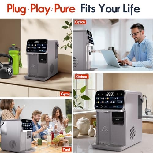 Ice Maker Water Filter Dispenser, 3 in1 Countertop Instant Hot & Cold Water, Ice Water Dispenser with ice Box, 7 Temperature & 5 Dispensing Volume Options Portable No Installation.
