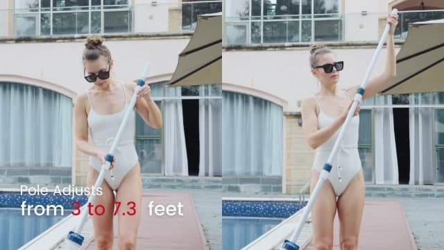 Pool Vacuum for Above Ground Pool with a Telescopic Pole, Running time up to 1H, T403 Handheld Rechargeable Pool Cleaner with Powerful Suction up to 18.5 gallons/min, Ideal for Leaves, Debris