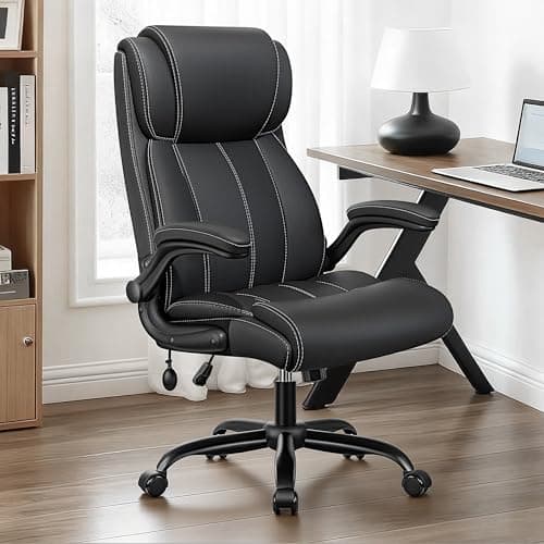 BESTFAIR Ergonomic Office Chair - Desk Computer Chair, Leather High Back Executive Chairs with Adjustable Lumbar Support & Flip Up Arms, Rocking, Black