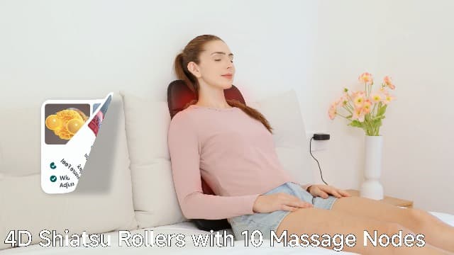 2026 Ultra-Slim Shiatsu Back Massager with Heat, Up-Down 4D Roller, 10 Massage Nodes, Full Back Deep Tissue Chair Massage Pad, 3 Speeds, 2 Heat Levels, Remote Control for Chair Sofa Hom Office Use