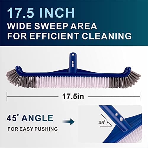 POOLAZA Pool Brush, 17.5'' Pool Brush Head for Inground Pools & Above-Ground Pools, Durable Pool Scrub Brush Fit Standard Pool Pole, Enhanced Pool Brushes for Cleaning Pool Walls with Curved Ends