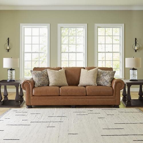 Signature Design by Ashley Carianna Classic Leather Match Sofa with Nailhead Trim, Dark Brown
