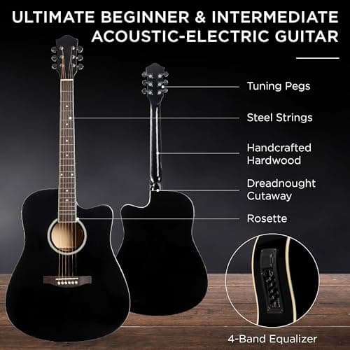 Best Choice Products Beginner Acoustic Electric Guitar Starter Set w/ 41in, All Wood Cutaway Design, Gig Bag, Strap, Picks - Black