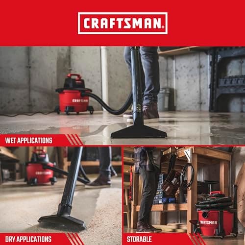 CRAFTSMAN CMXEVBE17584 6 Gallon 3.5 Peak HP Wet Dry Vac, Portable Shop Vacuum Wet and Dry with Filter, Dust Bag, Hose and Attachments for Home, Garage and Automotive Cleaning