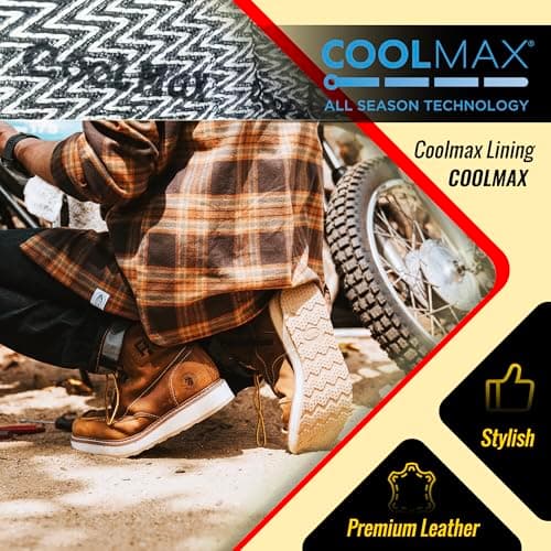 ROCKROOSTER Magnolia 6" Side-Zipper Wedge Boots for Men, Lightweight Soft Moc Toe Motorcycle Boots SAP309-Brown, SAP309BK-Black, SAP310-Black