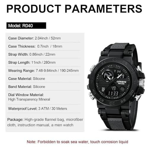 LN LENQIN Mens Watches Digital Military Watch for Men Stopwatch Army Survival Tactical Sports Outdoor Big Face Waterproof Men's Wrist Watches with LED Backlight/Timer/Alarm/Date