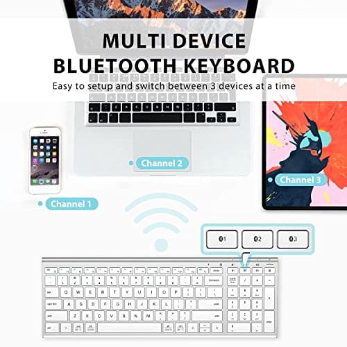 iClever BK10 Bluetooth Keyboard, Universal Bluetooth 5.1 Wireless Keyboard with Number Pad, Ergonomic Design, Multi-Device Compatibility, Stable Connection for Mac, iPad, iPhone, Android, Windows