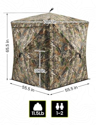 TIDEWE Hunting Blind 270°See Through with Carrying Bag for Turkey Hunting, Pop Up Ground Blinds, Portable Resilient Hunting Tent