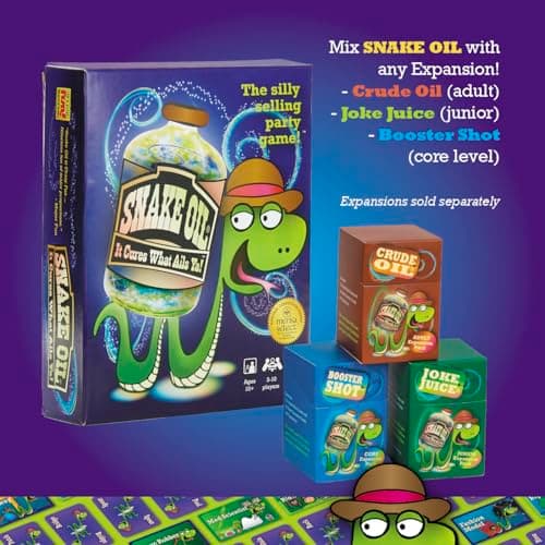 SNAKE OIL - The Silly Selling Party Game - Funny Group 3-10 Player Card Games - Fun Travel Activity for Friends and Family - Booster Shot Expansion for Ages 10+