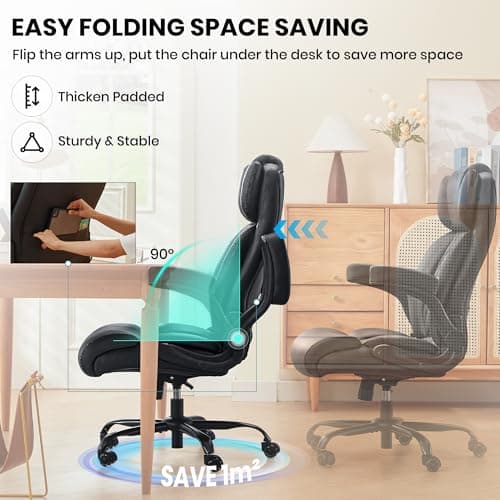 500lbs Big and Tall Office Chair Adjustable Lumbar Support for Back Pain, Extra Wide Seat Executive Office Chair Thick Armrest Pad, Heavy Duty Base&Upgraded Wheels, Ergonomic Comfy Computer Desk Chair