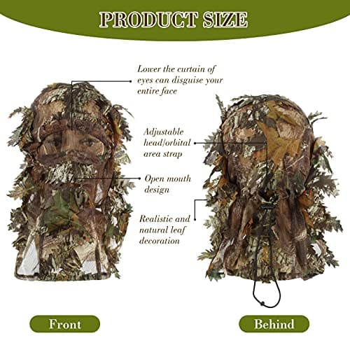 Sintege 3 Pieces 3D Camo Turkey Hunting Face Mask Camouflage Leafy Hat Ghillie Face Covering 3D Full Cover Camo Headwear Turkey Hunting Gear Accessories