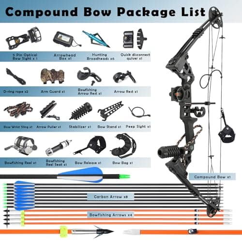 Archery Bowfishing Compound Bow Kit Ready to Fish Kit with Bowfishing Reel, Bow Fishing Arrows Right & Left Handed for Adult/Youth Fishing Hunting Target Shooting