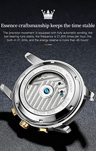 OLEVS Men Automatic Watch Skeleton 5 Hands Mechanical Classic Luxury Multi Calendar Stainless Steel Waterproof Wrist Watch for Men