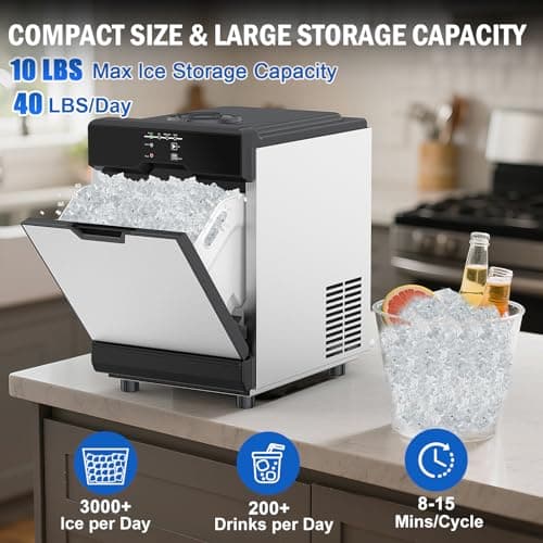 Nugget Ice Maker, 80 LBS/Day with 15 LBS Storage Bin, Freestanding Undercounter Ice Maker Machine Stainless Steel, Soft Chewable Pellet Ice Machine for Home Bar Kitchen Office, Self-Cleaning