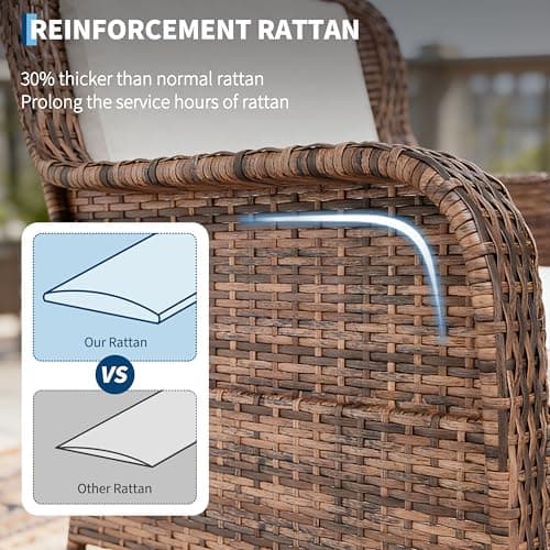 Patio Rocking Chair for Outdoor, Rattan Wicker Chair with Thick Cushions & Steel Frame, All-Weather PE Chair for Garden, Backyard, Porch, Deck