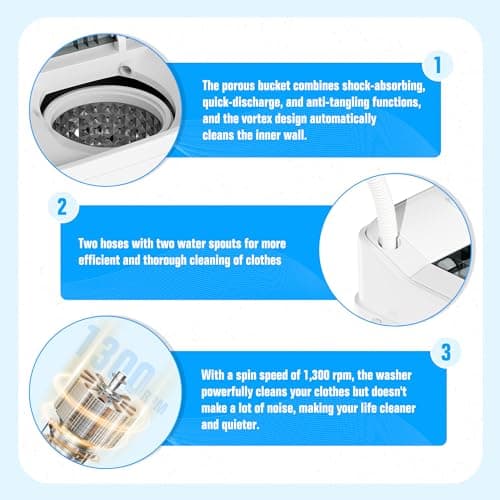 Superday Portable Washing Machine with Longer Hose, 16 Lbs Compact Mini Washer and Dryer Combo,Twin Tub Washing Machine Laundry Compact Washer spinner Combo for Apartments RVs and Dorms(Grey)