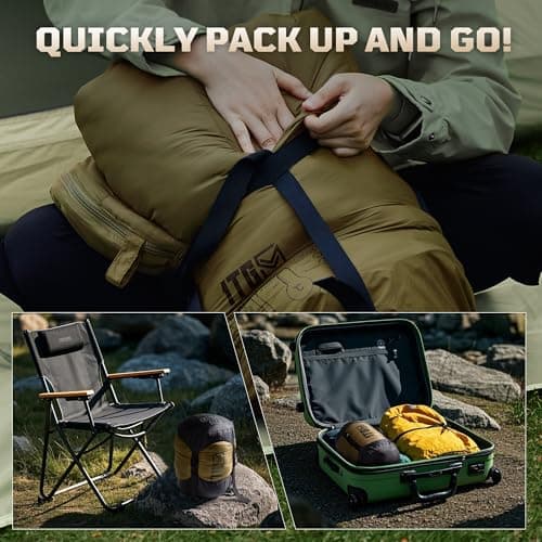 Mummy Sleeping Bag for Adults, 25℉-36℉ Cold Weather Backpacking Sleeping Bag, Lightweight 3-4 Season Winter Camp Bag with Adjustable Hood & Compression Sack, Machine Washable