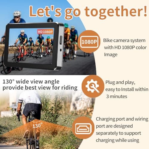 Bike Camera Rechargeable Battery 360° Rotation - Color Night Vision 3 Mins Easy Installation Wide View Handlebar 4.3'' HD 1080P Monitor Bicycle Rear View Camera for Mountain Ebike Wankskey