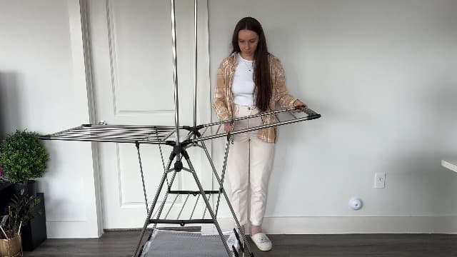 APEXCHASER Clothes Drying Rack with High Hanger, Foldable 3-Level Drying Racks with Shoe Rack, Crossbar and Vertical Rod Laundry Stand with Adjustable Wings Silver