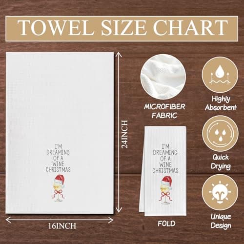 Funny Christmas Wine Kitchen Towels, Gifts for Wine Lovers Dish Tea Towels for Kitchen Bar Cart Decor, Winter Holiday Xmas Wines Decorative Hand Towel, 16x24 Inch Set of 2