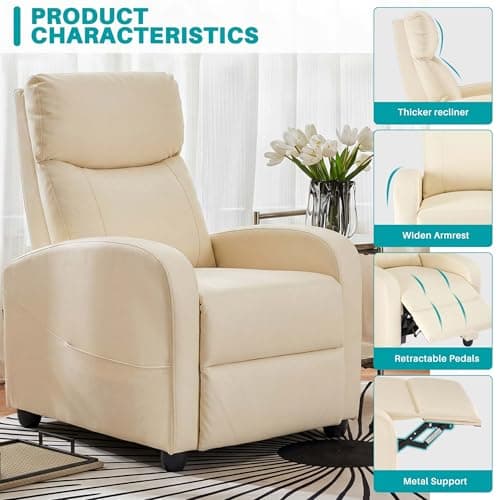 Sweetcrispy Massage Recliner Chair for Adults, Adjustable Home Theater Seating with Lumbar Support for Living Room, Modern Fabric Reclining, Beige