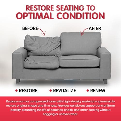 FOAMYFOAM High Density 3 inch Thick, 24 inch Wide, 72 inch Long Upholstery Foam, Cushion Replacement