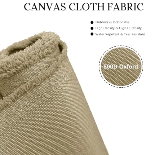 Waterproof Canvas Cloth Fabric by The Yard 60" W 600D Oxford Polyester Upholster Fabric Water Resistant Material for Outdoor Furniture Chair Cushion Cover DIY Sewing (1 Yard, Khaki)