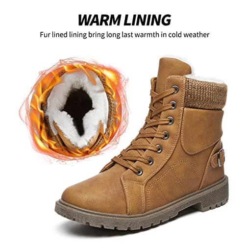 SERNIAL Womens Winter Snow Boots Fur Lined Ankle Boots White Black Side Zipper Booties