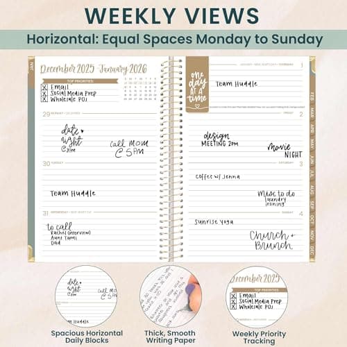 bloom daily planners HARDCOVER 2026 Planner (January to December) - A5 Task Goal Planner for Women - Monthly & Weekly Inspirational Agenda Book - 5.5" x 8.25" - Linen, Green