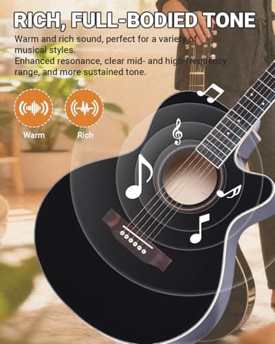 41" Acoustic Guitar for Beginners Adult Full Size Cutaway Guitarra Acustica Bundle with Gig Bag, Tuner, Strap, Strings, Picks,Capo, Black