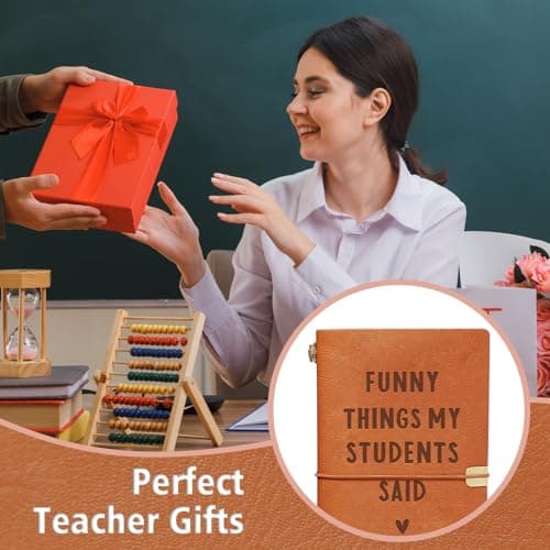 Cute Teacher Appreciation Gifts for Women Men, Christmas Birthday Presents for Teachers, Engraved Refillable Journal Afterprints Teacher Gifts –“Funny Things My Students Said” Leather Notebook B0FSC72KWB
