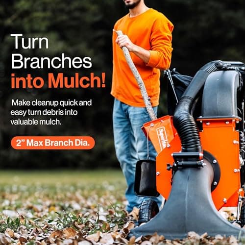 SuperHandy Leaf Vacuum & Wood Chipper – 7HP 209cc Gas Engine, 10:1 Mulch Ratio, 6-Bushel Collection Bag, 13.4" Impeller, Walk-Behind Vacuum Mulcher with Castor Wheels for Lawn & Yard Cleanup